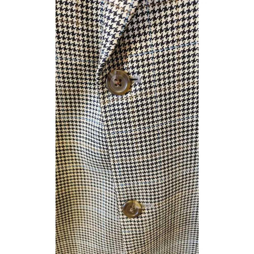 100% Silk Ralph Lauren Houndstooth 2 Button Blazer Sport Coat Men 42 Regular